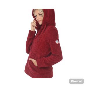 White Mark Cozy Colletion Size Large Womena Hooded Sherpa Jacket Red